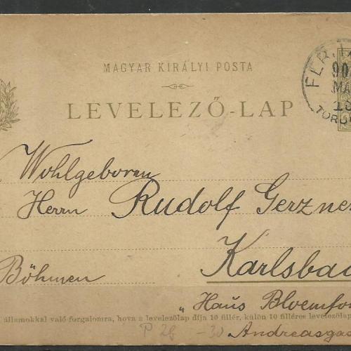 1908.- Levelezőlap - Perjámos ról - Karsbad ba