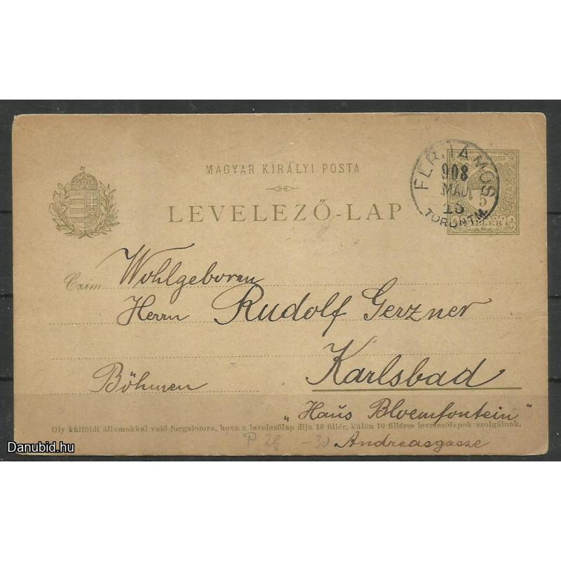 1908.- Levelezőlap - Perjámos ról - Karsbad ba
