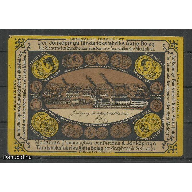 1900.- Svéd - Gyufacímke - Jönköping - medál - érem