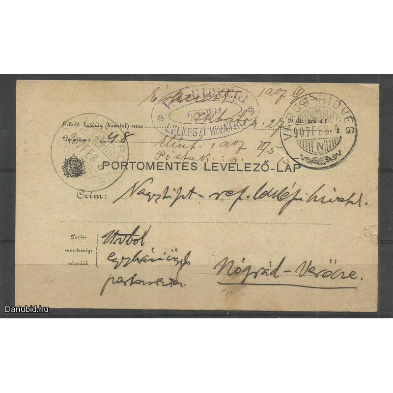1907.- Portómentes levelezőlap futott - Nógrád -Verőcze