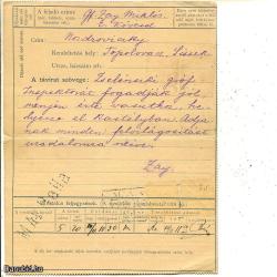 1890.-Távirat lap - Pétervásár - 35 kr - Gróf Zay Miklós