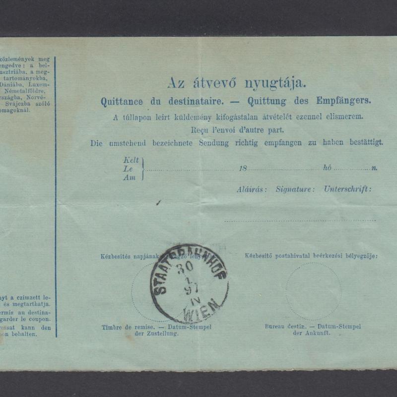 1897. - Szállítólevél - Versecz - Svájc - Schaffhausen- vegyes bélyeg