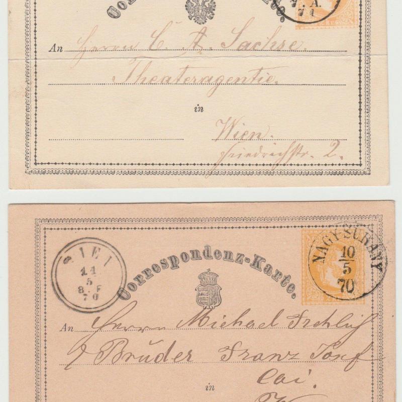 1870.- levelezőlap - futott - díjjegyes 2 kr