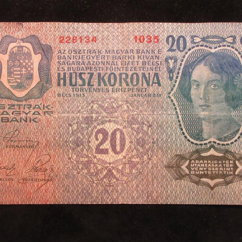 1913.- Húsz korona - felülyomott - Deutsch - Österreich