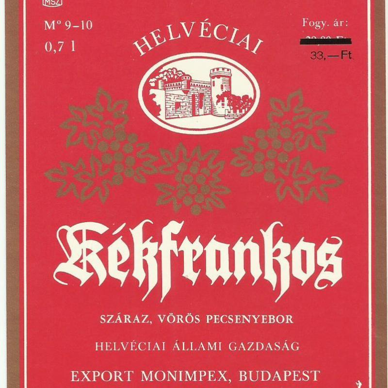 Címke - Kékfrankos bor - vörös száraz - Helvécia