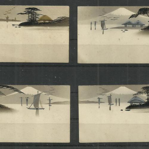 Japán 4 db festmény - Fudzsi hegy névjegykártya