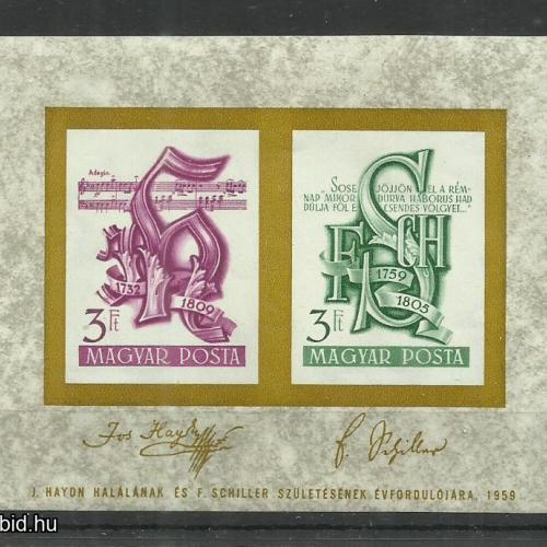 1959.- Magyar - MNH/** - blokk - Haydn és Schiller