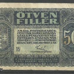 1920. - 50 fillér -használt - papírpénz