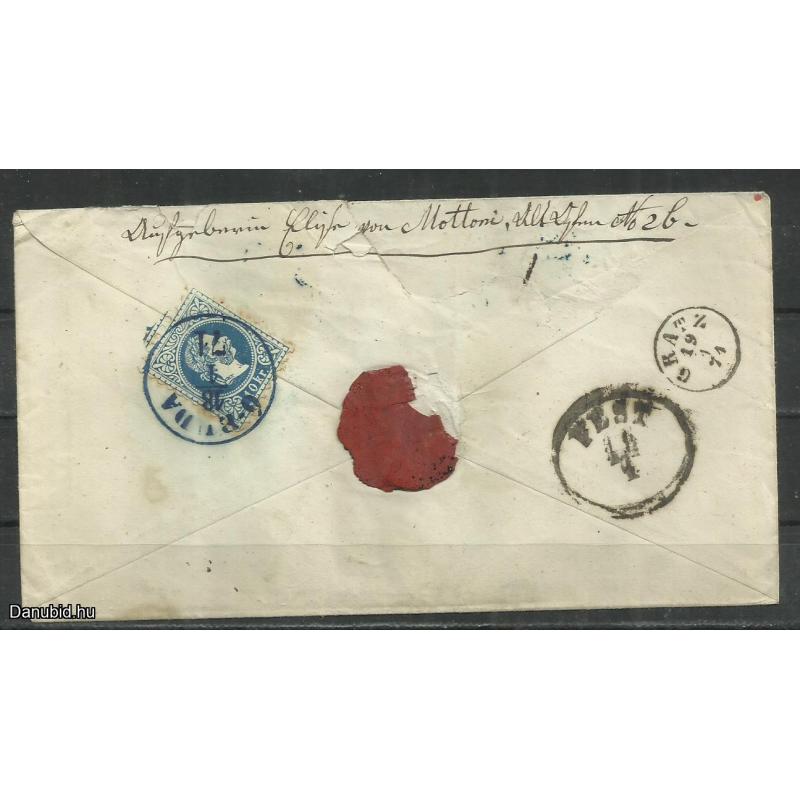 1871.- Ó-Buda - Gratz - levél - 5kr díjjegyes + 10kr bélyeg