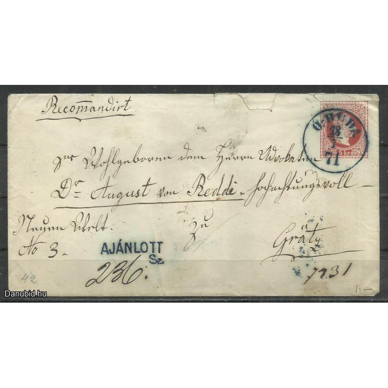 1871.- Ó-Buda - Gratz - levél - 5kr díjjegyes + 10kr bélyeg