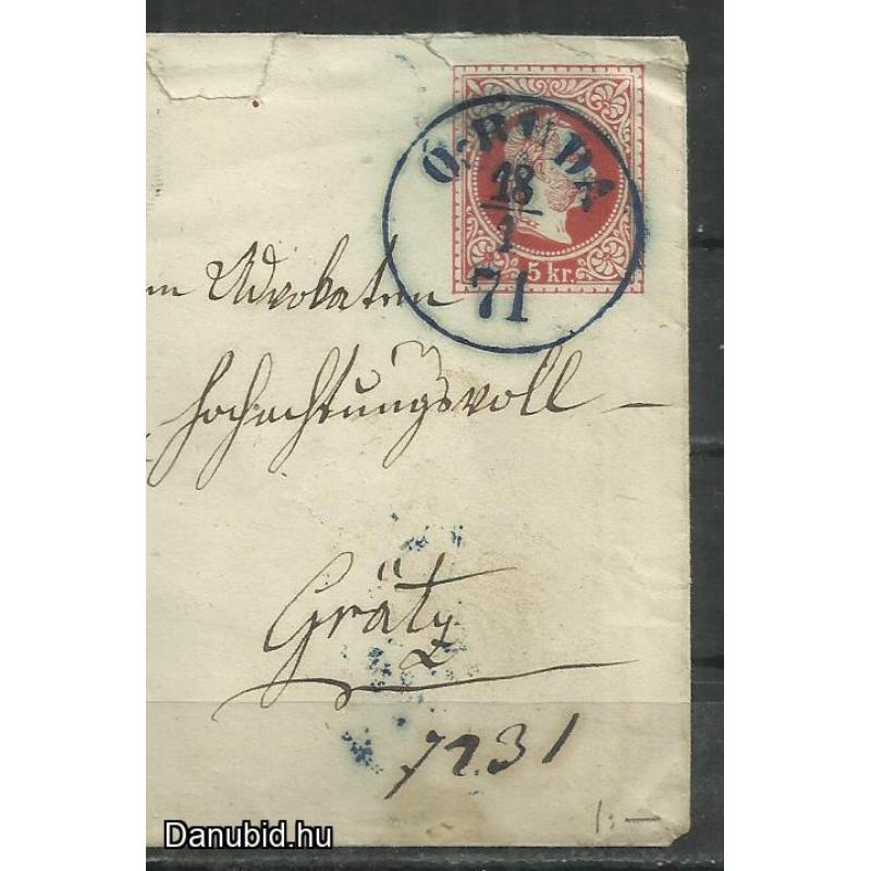 1871.- Ó-Buda - Gratz - levél - 5kr díjjegyes + 10kr bélyeg