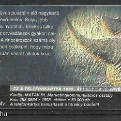 1998.- MATÁV - Magyar Telefonkártya - Védett állatok - orrszarvú