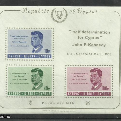 1965.- Ciprus - vágott blokk - MNH/** - Kennedy emlékblokk