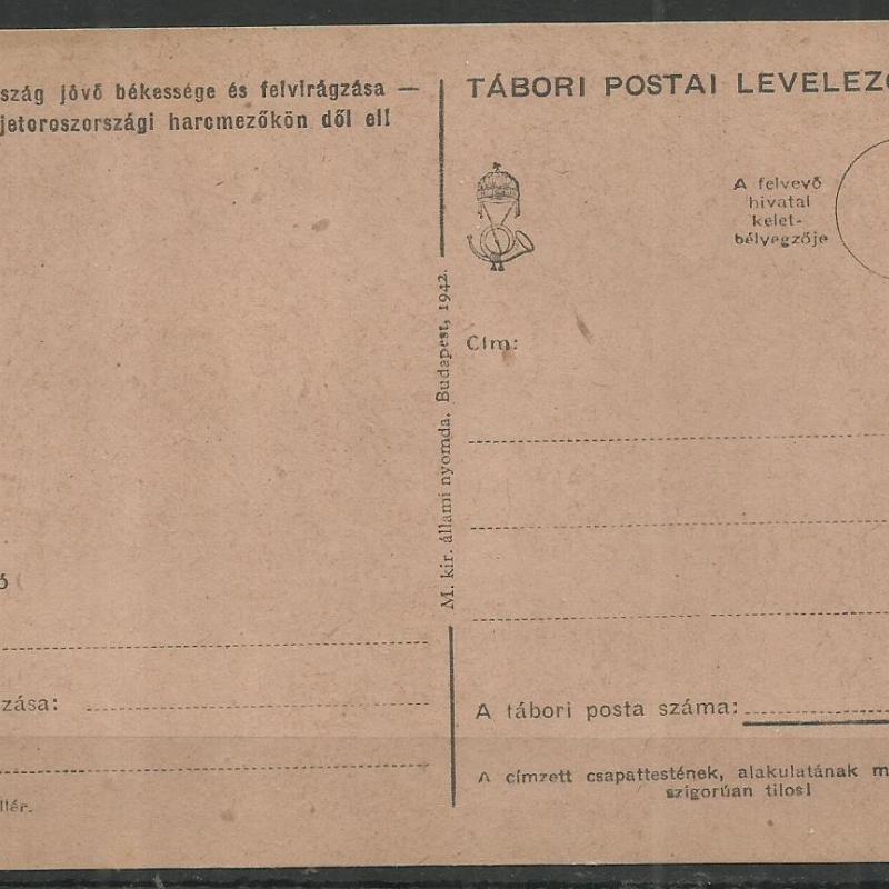 1940.- Tábori Postai levelezőlap