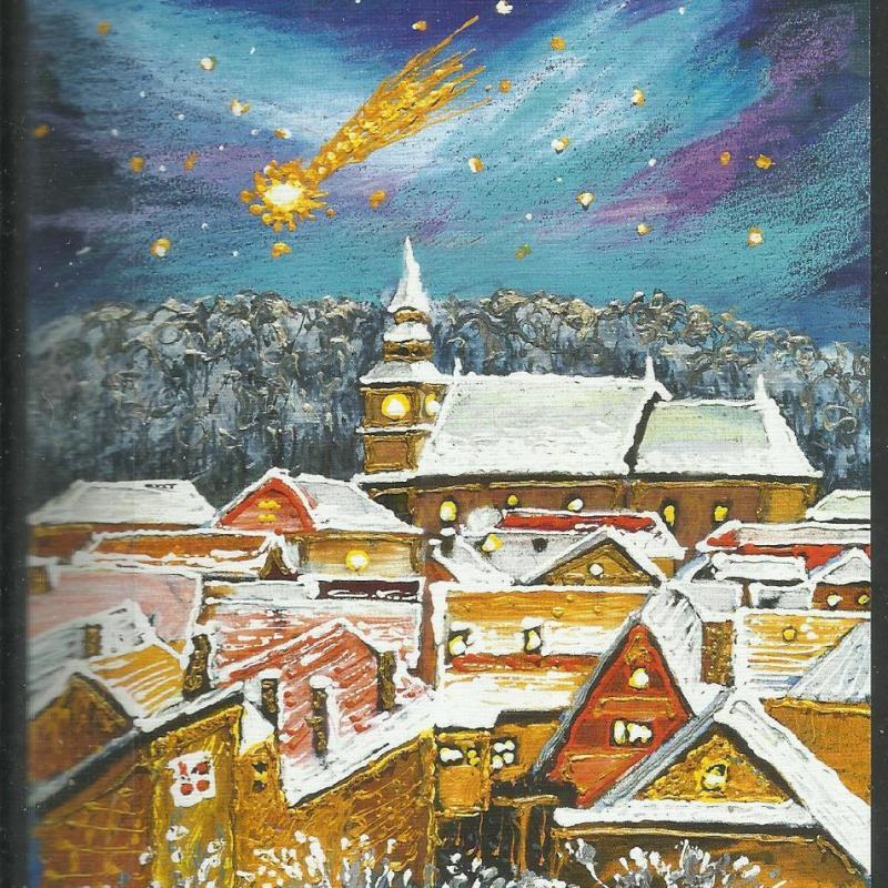 2023.- Karácsony- képeslap - szájjal és lábbal festett