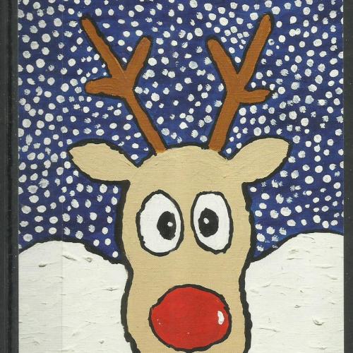 2023.- Karácsony- képeslap - szájjal és lábbal festett - rénszarvas
