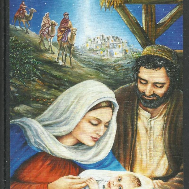 2023.- Karácsony- képeslap - szájjal és lábbal festett - Szentcsalád