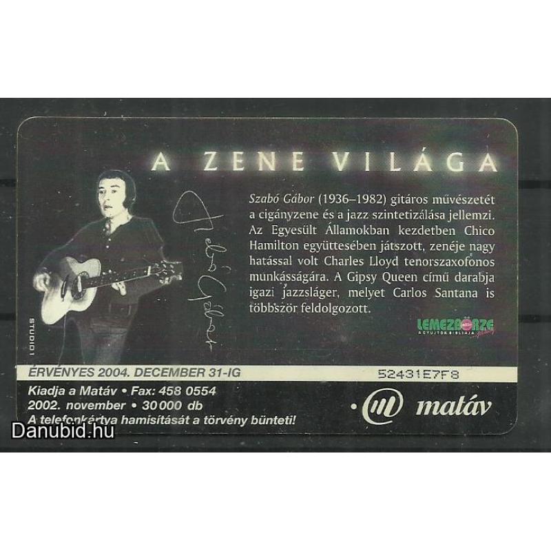 2002.- Szabó Gábor -  gitár -Magyar Telefonkártya - Magyarország