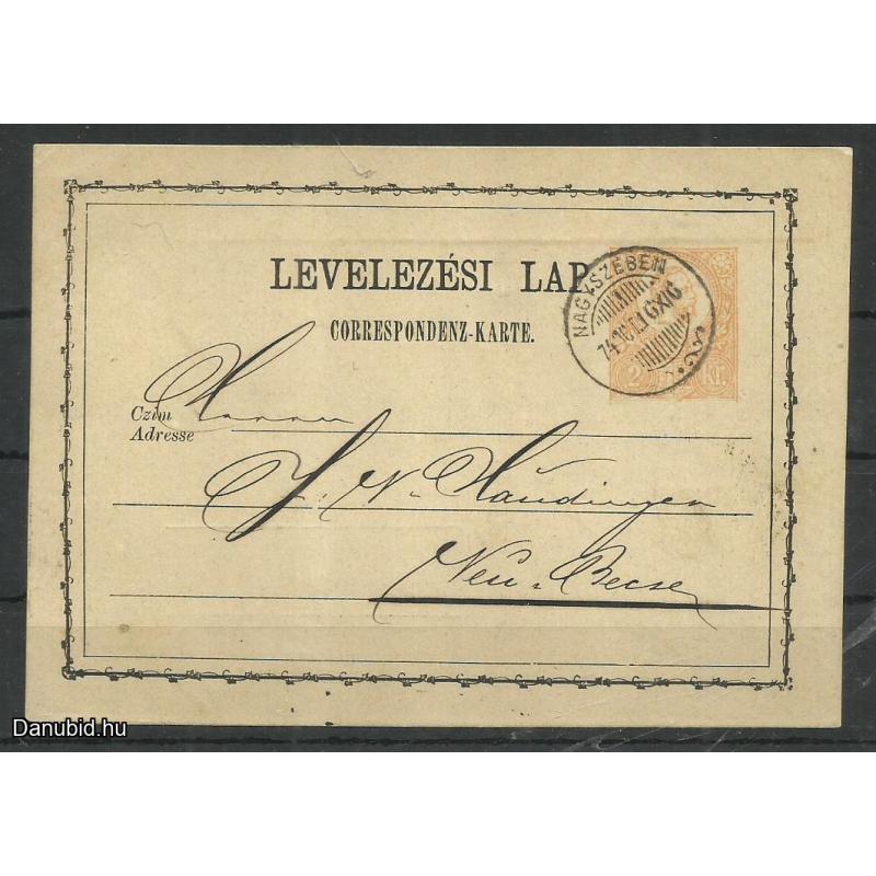 1874.- Nagyszeben - 2kr díjjegyes levelezőlap - Újbecse