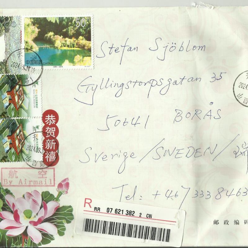 2024.- Kínai - díjjegyes boríték -ajánlott levél - légiposta