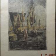 Velence színes rézkarc kikötő 1900 évek