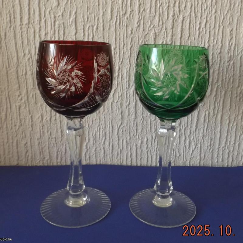 2 db .- Ajka kristálypohár - zöld - bordó