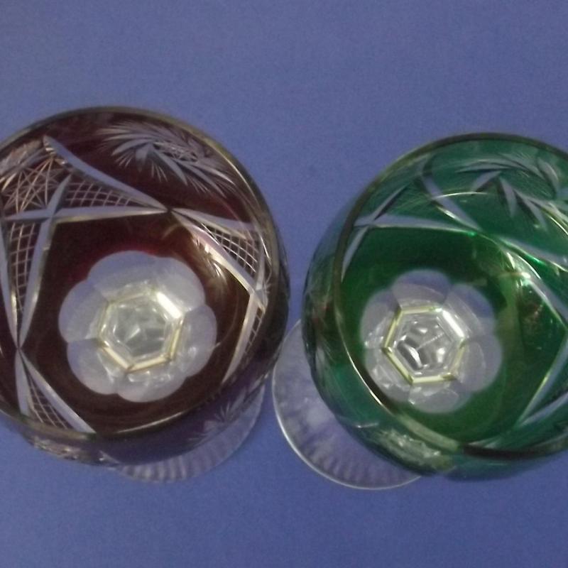 2 db .- Ajka kristálypohár - zöld - bordó