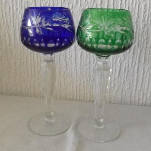 2 db .- Ajka ólomkristálypohár - kék - Zöld - Marsala - szőlő minta