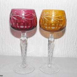 2 db .- Ajka ólomkristálypohár -sárga -rózsaszín- Marsala - szőlő minta