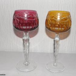 2 db .- Ajka ólomkristálypohár -sárga -rózsaszín- Marsala - szőlő minta