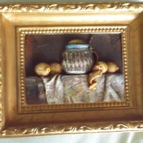 Csendélet- domború kép - kisméretű : 10 cm x 7 cm + keret