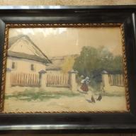 Neogrády Antal:Falusi utca - akvarell