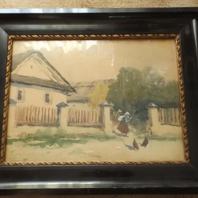 Neogrády Antal:Falusi utca - akvarell