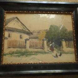 Neogrády Antal:Falusi utca - akvarell