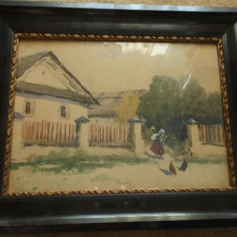 Neogrády Antal:Falusi utca - akvarell