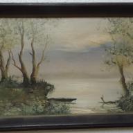 Szántó Lukács: Mártélyi hajnal csónakkal - 26 cm x 18 cm