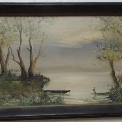 Szántó Lukács: Mártélyi hajnal csónakkal - 26 cm x 18 cm