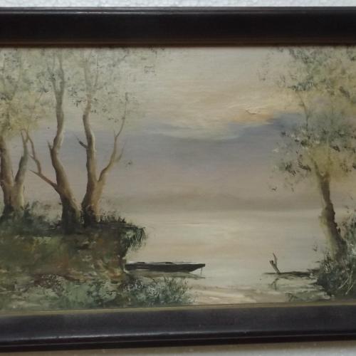 Szántó Lukács: Mártélyi hajnal csónakkal - 26 cm x 18 cm