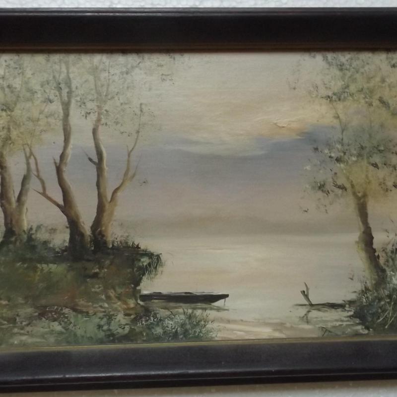 Szántó Lukács: Mártélyi hajnal csónakkal - 26 cm x 18 cm