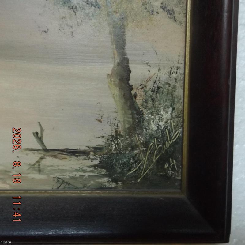 Szántó Lukács: Mártélyi hajnal csónakkal - 26 cm x 18 cm