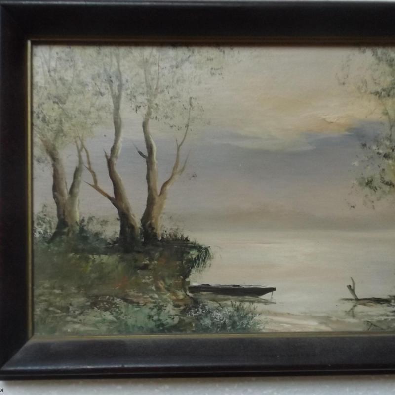 Szántó Lukács: Mártélyi hajnal csónakkal - 26 cm x 18 cm